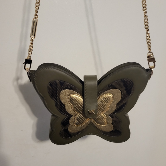 Michael Kors Butterfly Design Leather Crossbody Bag - Black and Gold - Picture 5 of 6